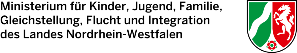 Logo: Ministerium für Kinder, Jugend, Familie, Gleichstellung. Flucht und Integration des Landes Nordrhein-Westfalen