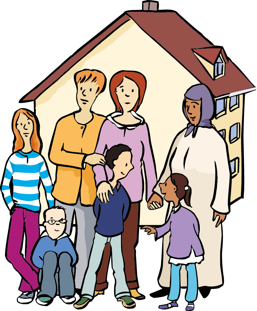 eine Familie vor einem Haus