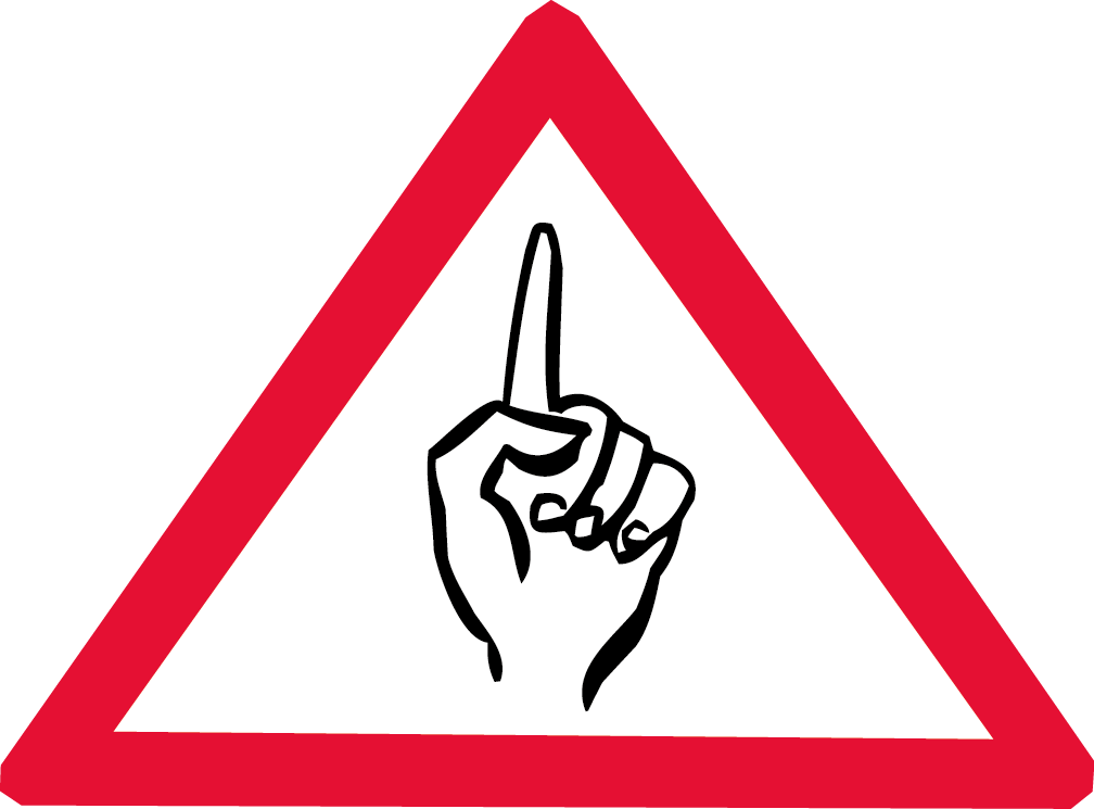 Ein Hinweisschild mit einem erhobenen Zeigefinger